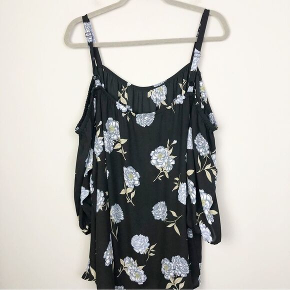 TORRID | Cold Shoulder Black & Blue Floral Georgette Top Women’s Size 3 (3X) - Picture 10 of 12